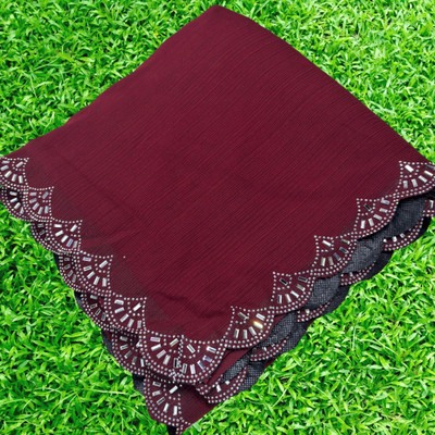 Dharam Creation Solid/Plain, Self Design, Embellished, Dyed Bollywood Georgette Saree(Maroon)