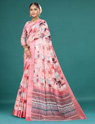 Gajal Printed, Woven Kanjivaram Pure Cotton, Cotton Linen Saree(Pink)