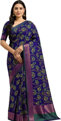 Montauk Fabians Floral Print, Printed Banarasi Polyester Saree(Blue)
