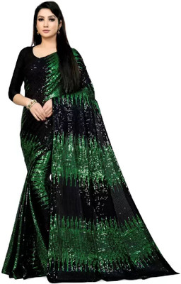 b bella creation Self Design Bollywood Georgette Saree(Black, Green, Multicolor)
