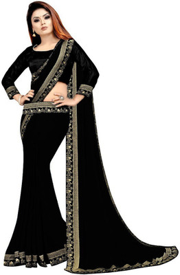 Queen worth Solid/Plain Bollywood Georgette Saree(Black)