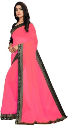 LIMTD Solid/Plain Bollywood Georgette Saree(Pink)