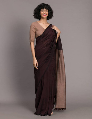 Bholanath textile Woven Handloom Cotton Blend Saree(Maroon)