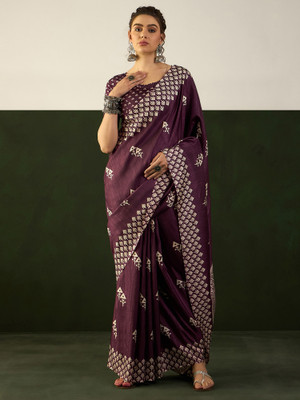 Sareemall Printed Hand Batik Cotton Blend Saree(Maroon)