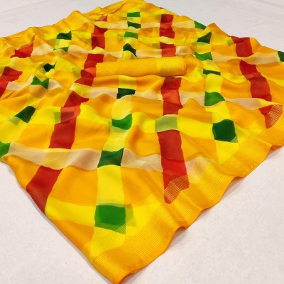 Peachmode Printed Bollywood Chiffon Saree(Yellow)