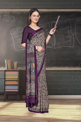 Feminista Printed, Solid/Plain Daily Wear Crepe Saree(Purple)