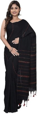Oishani Saree Ghor Self Design Handloom Pure Cotton Saree(Black)