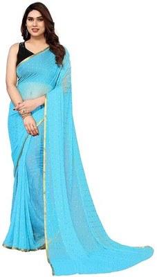 JiproStore Printed Bollywood Georgette, Chiffon Saree(Light Blue)