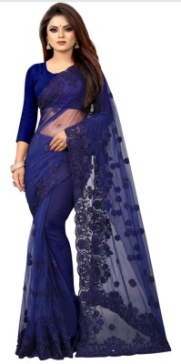 ANGEL BOUTIQUE Embroidered Bollywood Net Saree(Blue)