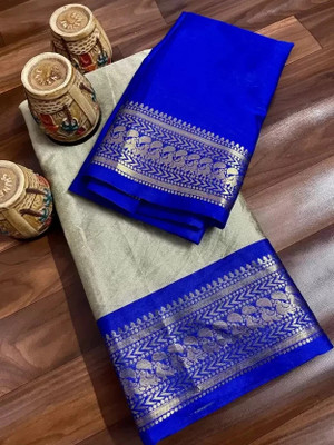 MAHADEV ENTERPRISE Woven Mysore Cotton Blend, Silk Blend Saree(Beige)