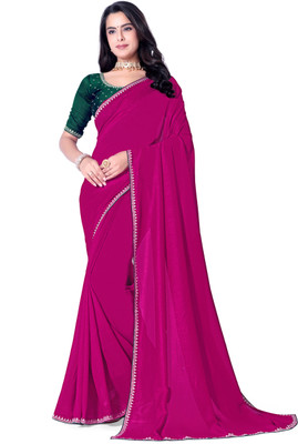 radhe creation Dyed Bollywood Silk Blend Saree(Pink)