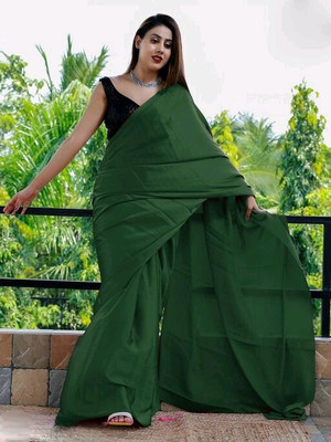 Arpita Fashion Solid/Plain Daily Wear Satin Saree(Dark Green)