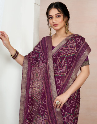 Samah Printed, Embellished Bandhani Chiffon, Georgette Saree(Purple)