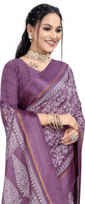 Vimalnath Synthetics Printed Ikkat Linen Saree(Pink)