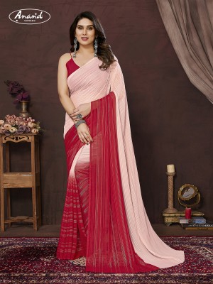 Anand Sarees Self Design, Ombre, Striped Bollywood Satin Saree(Pink, Red)
