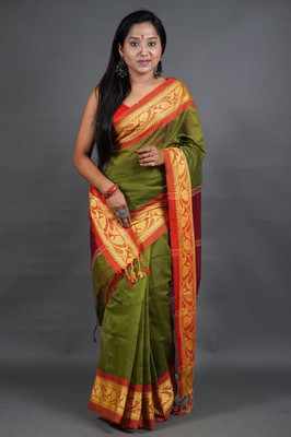 cloud vastra Woven Handloom Cotton Silk Saree(Multicolor)