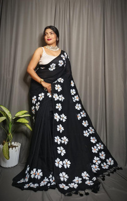 Dixon Printed Handloom Pure Cotton Saree(Black)
