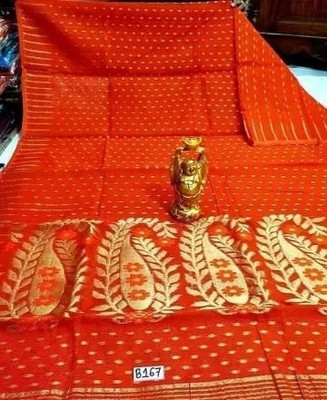 AMITA BUTIQUE Woven Jamdani Cotton Silk Saree(Orange)