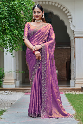 MADHUR HAND WORK ART Self Design, Embellished Bollywood Jimmy choo Saree(Purple)
