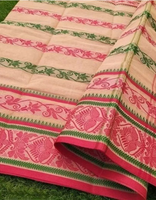 Balorampal Self Design Tant Pure Cotton Saree(Cream)