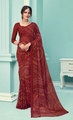 JustEthnic Printed Daily Wear Chiffon Saree(Maroon)
