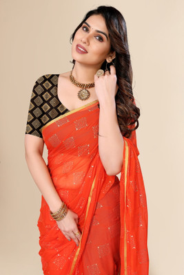 V And V Shop Printed Daily Wear Chiffon Saree(Orange)