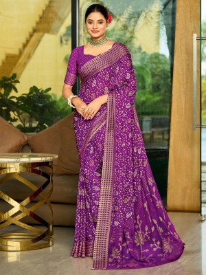 ANOUK Printed Daily Wear Georgette Saree(Purple)