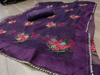 DWINIZAA STORE Embroidered Bollywood Net Saree(Purple)