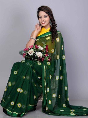 shree kalyan impex Printed Bandhani Chiffon Saree(Green)