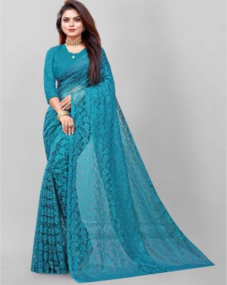 Suali Floral Print Bollywood Net Saree(Dark Blue)