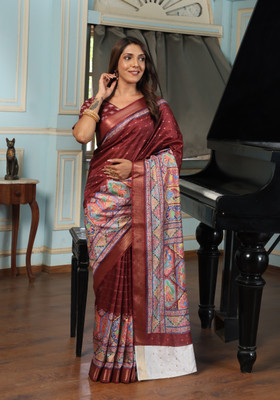 Dream Clouds Digital Print Bollywood Polyester Saree(Maroon)