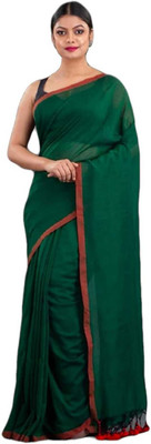HouseOfCommon Solid/Plain Handloom Cotton Blend Saree(Green)
