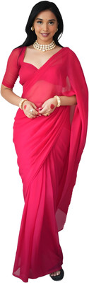 Sidhidata Solid/Plain Bollywood Georgette Saree(Pink)