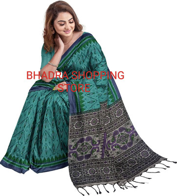 Bhadra Shopping Store Printed Sambalpuri Viscose Rayon, Cotton Blend Saree(Light Green)