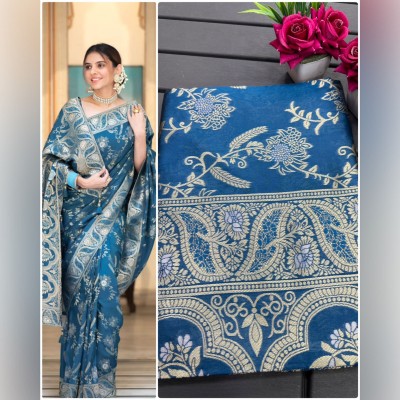 THESIYA FAB Self Design Bollywood Jacquard, Art Silk Saree(Blue)