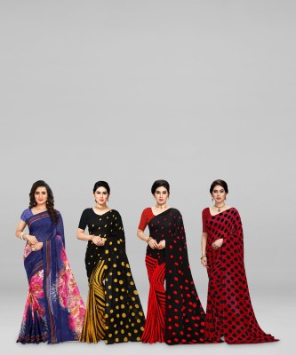 kashvi sarees Paisley, Ombre, Geometric Print, Floral Print Daily Wear Georgette Saree(Pack of 4, Red, Blue, Pink, Black, Yellow)