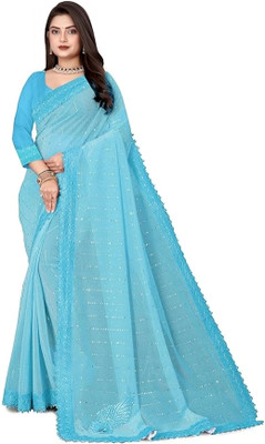 Apnisha Embellished Bollywood Lycra Blend Saree(Light Blue)