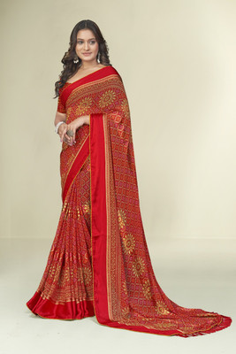 Nandita Printed Bollywood Satin Saree(Red)