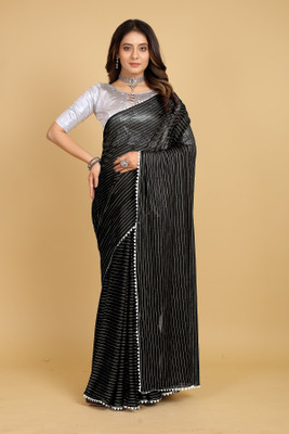 DIVYASHAKTI FASHION Striped Bollywood Silk Blend Saree(Black)