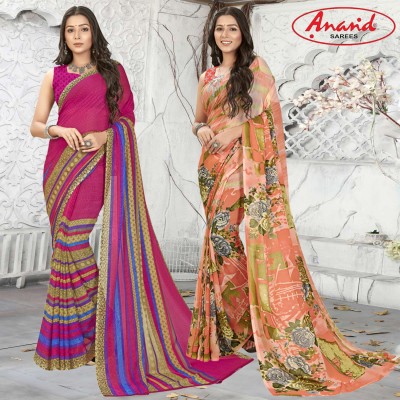 Anand Sarees Paisley Daily Wear Georgette Saree(Pack of 2, Pink, Multicolor)