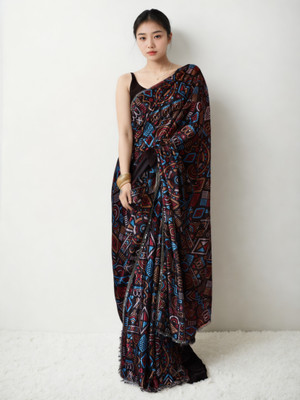 Pandadi Saree Printed Bollywood Silk Blend Saree(Multicolor)