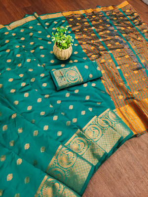 GOGAJI COLLECTION Self Design Bollywood Raw Silk Saree(Green)