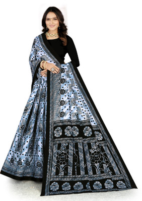 padmavatiaa Blocked Printed Sambalpuri Cotton Blend Saree(Grey)