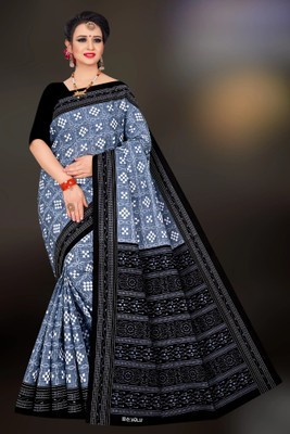 kalyani nx Printed Sambalpuri Pure Cotton Saree(Grey)