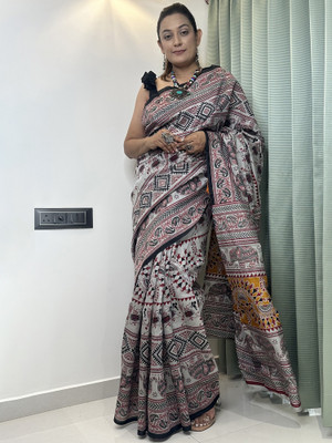 Sareemall Printed Banarasi Silk Blend Saree(Grey)