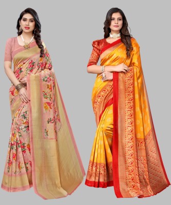 YASHIKA Floral Print, Printed, Self Design, Paisley Mysore Art Silk Saree(Pack of 2, Orange)