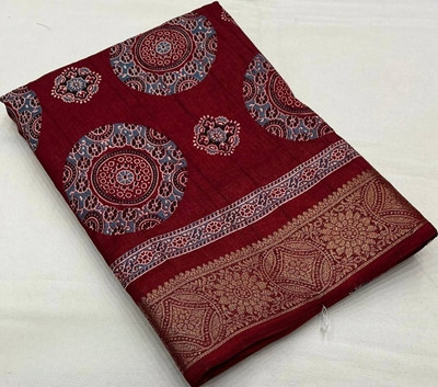 SVPrints Printed Handloom Handloom Cotton Blend Saree(Maroon)