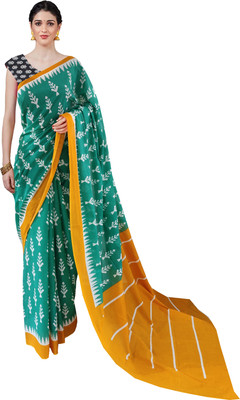 DASTKARPRINT Printed Daily Wear Pure Cotton Saree(Green)