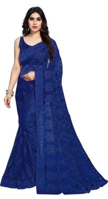 NIYANTAKSH Embroidered Bollywood Net Saree(Blue)