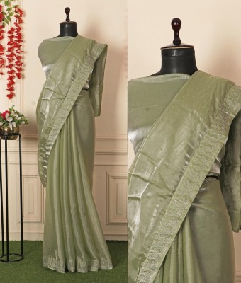 Vichitra Self Design Bollywood Silk Blend Saree(Green)